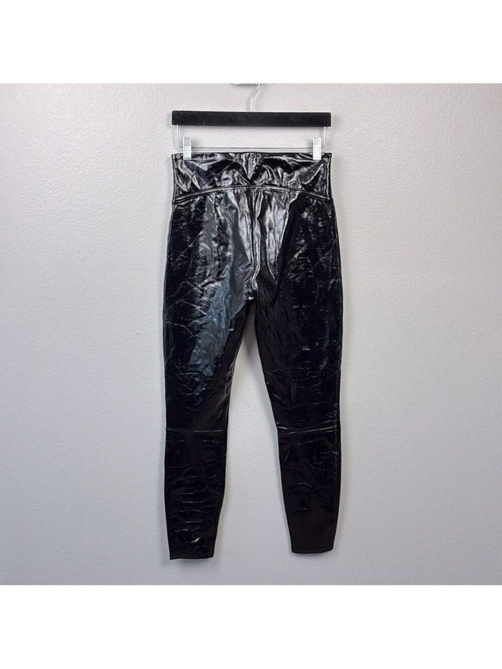 Spanx Leggings Black Faux Patent Leather Shiny High Rise Skinny Edgy Glam M - Picture 6 of 9